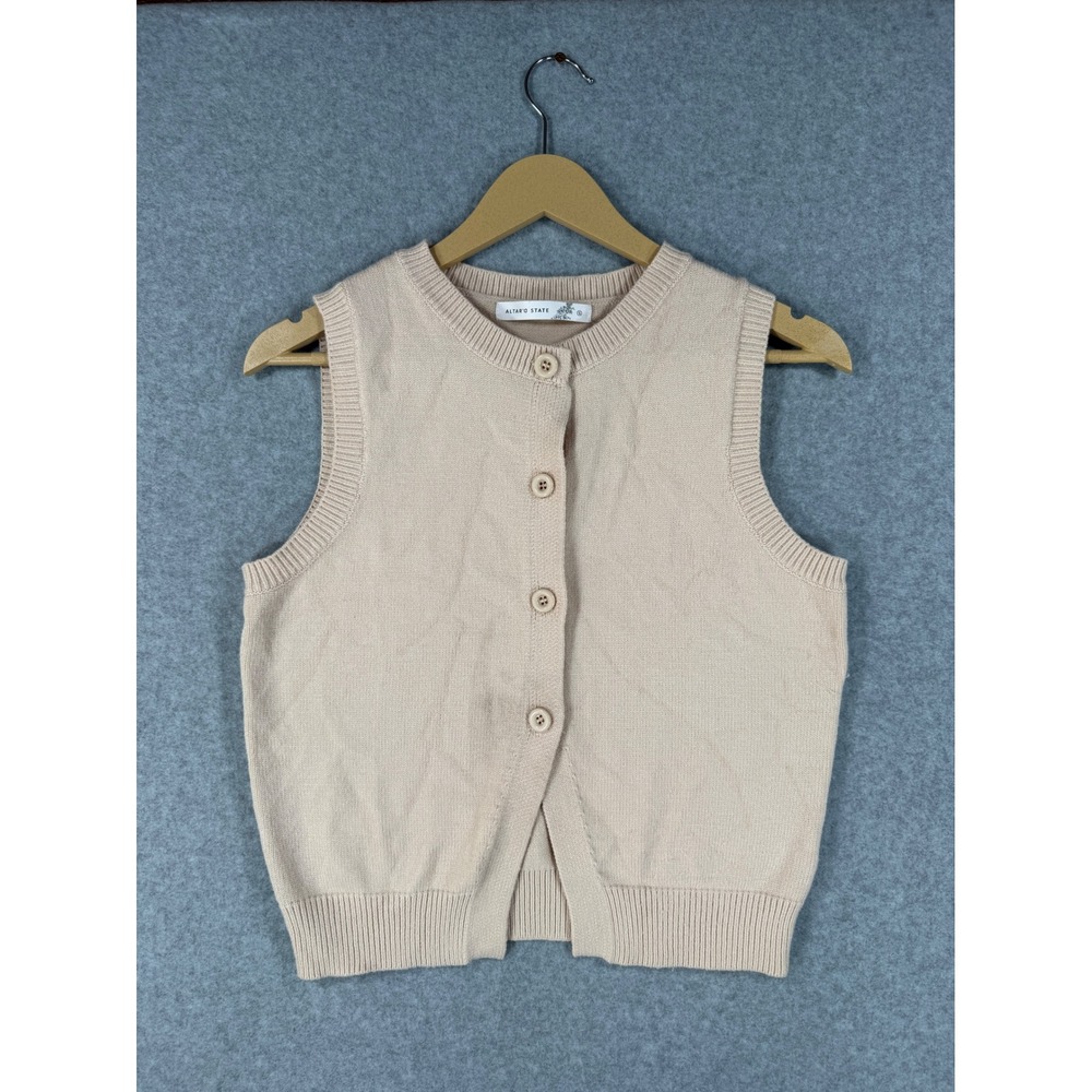 Altar'd State Size S Sweater Vest Beige Preppy Rayon Blend Button Front